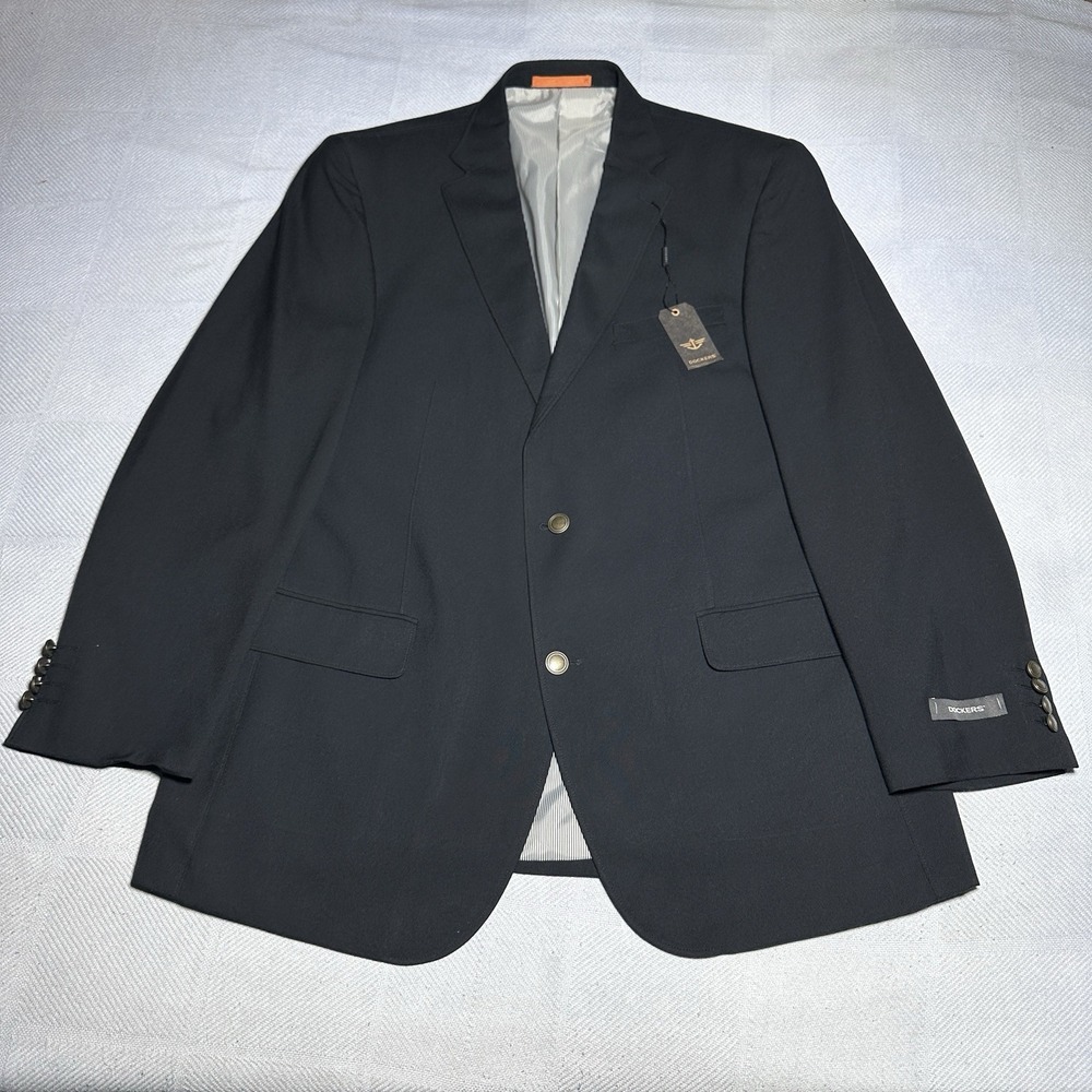 New Dockers Blazer‎ Mens 44L Black Poly Blend Bronze Two Button Jacket NWT